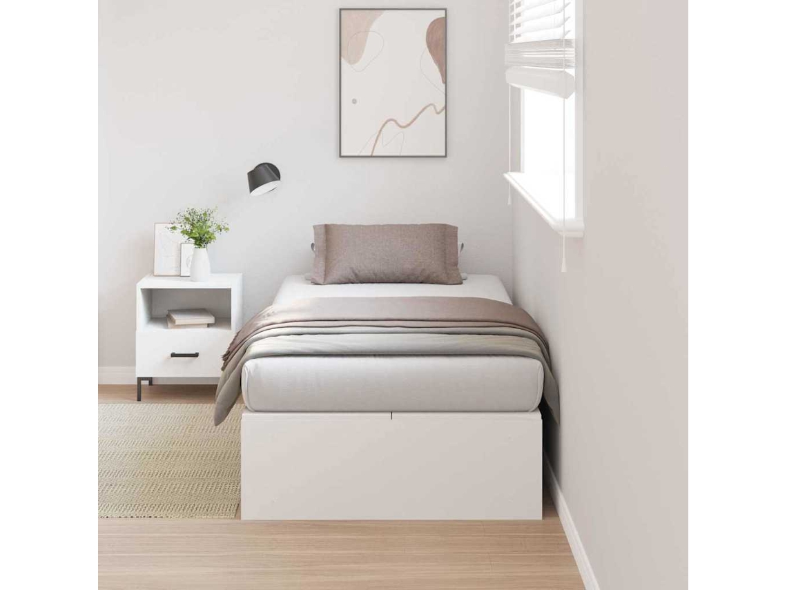Vidaxl Estrado De Cama Com Arrumação Com Porta Branco 90 X 200 Cm