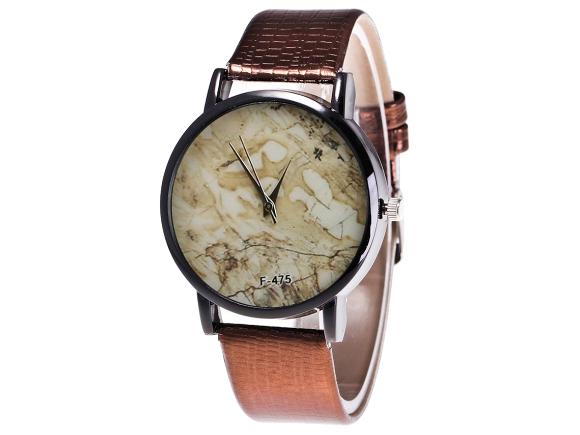 Relógio de quartzo moderno com pulseira de couro PU, mostrador redondo, para casais, cor café.