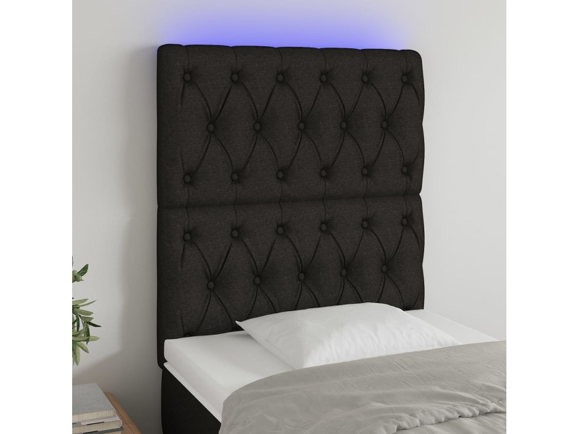 Vidaxl Cabeceira De Cama C/ Luzes Led Tecido 80x7x118/128 Cm Preto