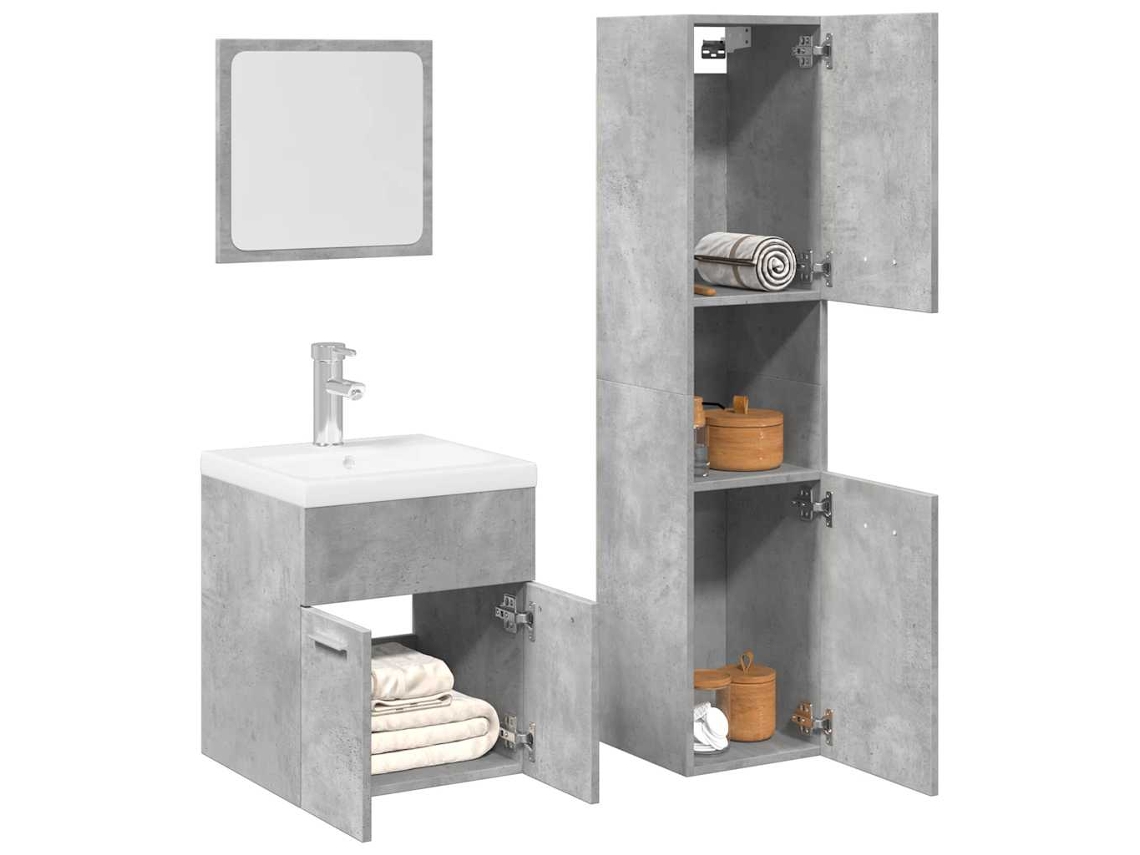 Vidaxl 4 Pcs Conj. Móveis Casa Banho Derivados Madeira Cinza Cimento