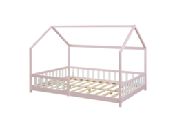 Cama de Criança Hesel em Forma de Casa de Pinho com Grelha 120X200Cm Rosa [EN.CASA]