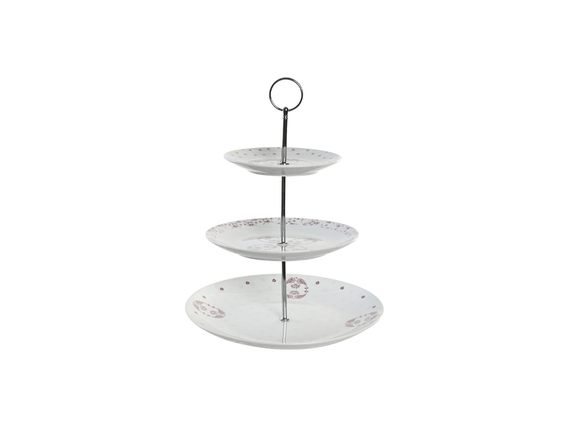 Fruteira Dkd Home Decor 27 X 27 X 34 Cm Porcelana Cor de Rosa Metal Branco