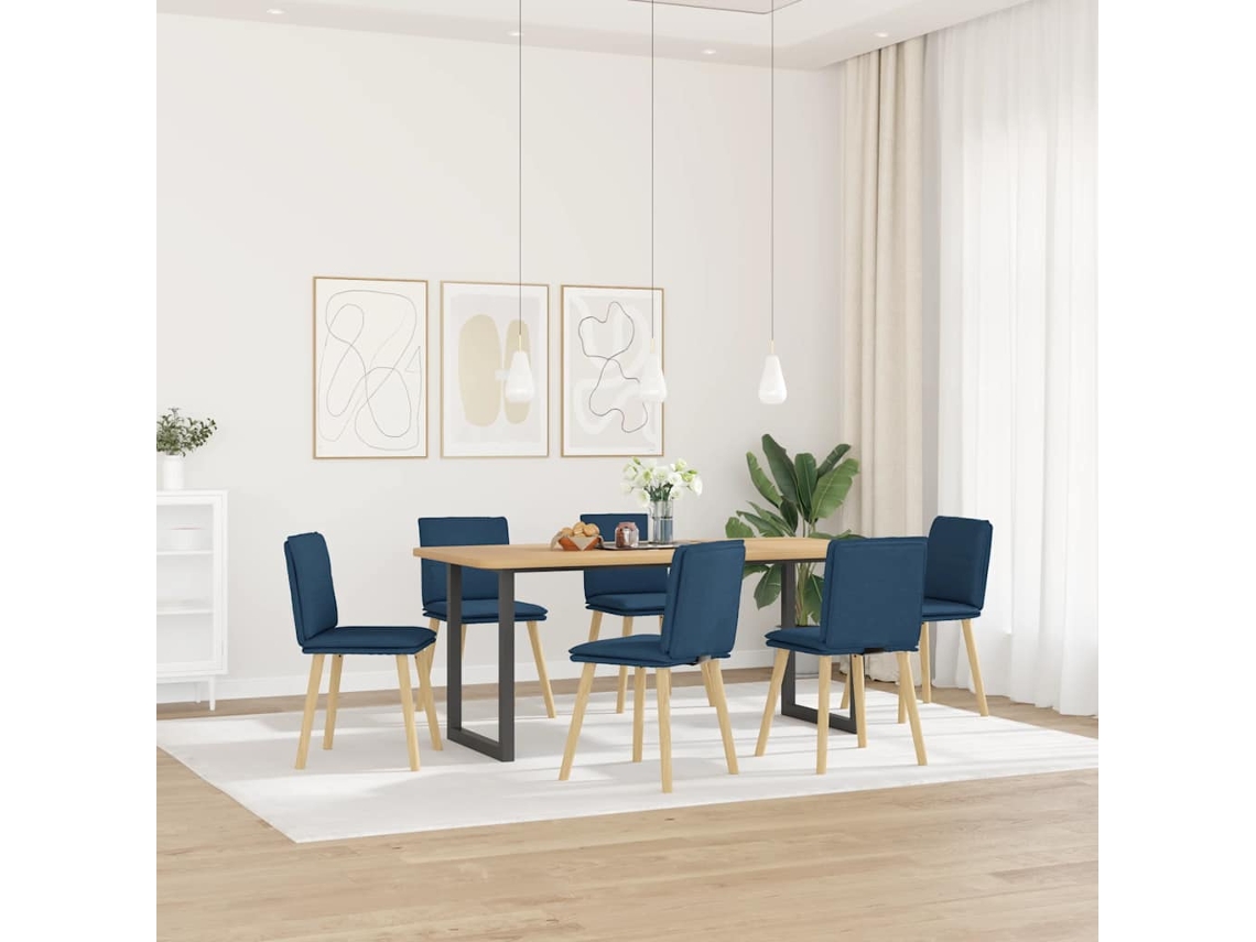 Vidaxl Cadeiras De Jantar 6 Pcs Tecido Azul