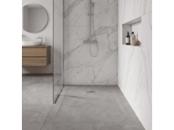 Base de Duche Espatulada Silex Cinza MIRLO 80x80 cm com grade em aço inoxidável