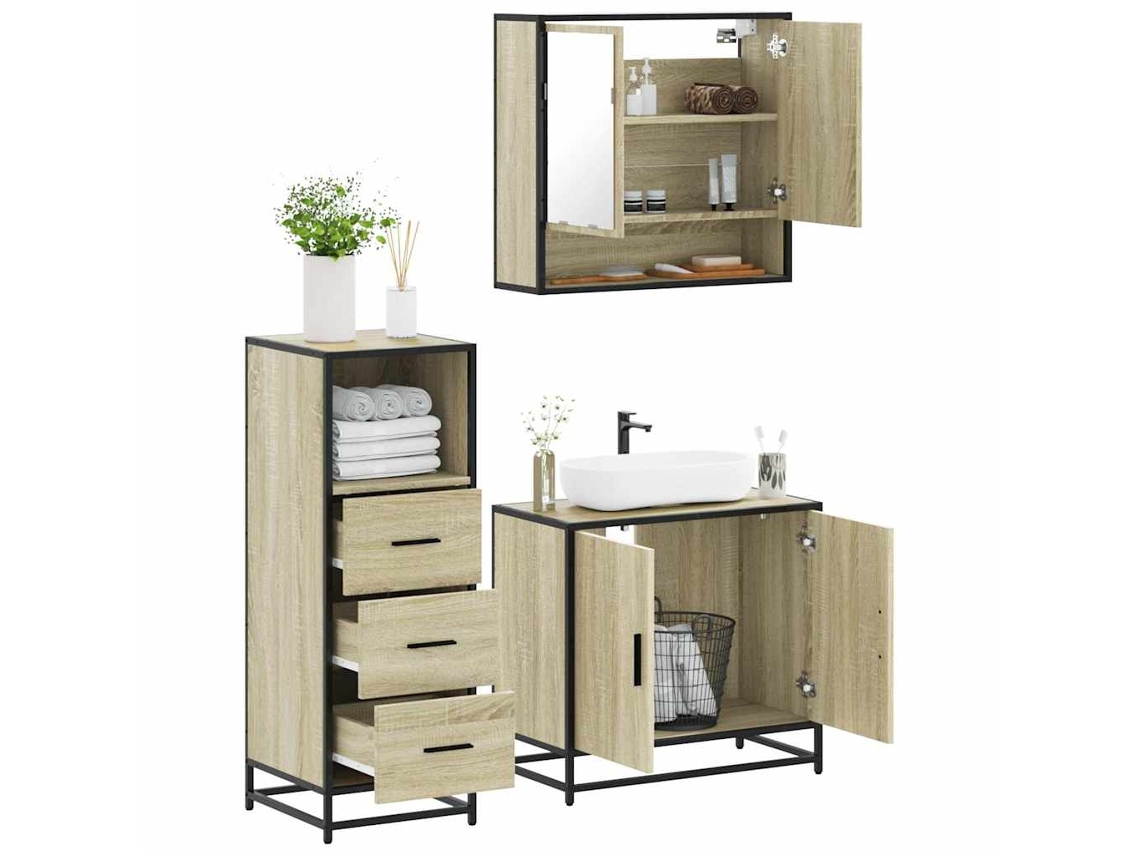 Vidaxl 3 Pcs Conj. Móveis Casa Banho Derivados Madeira Carvalho Sonoma