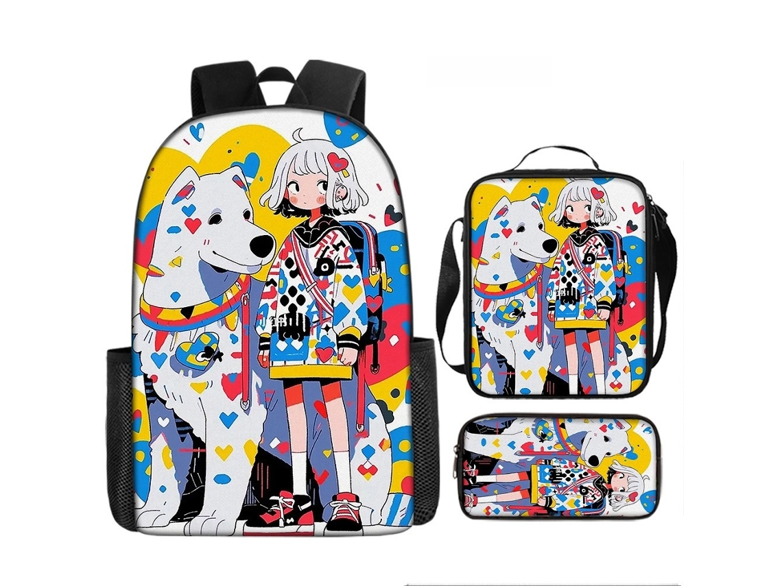 Mochila De Estudante 17 Polegadas - Conjunto 3 Peças Com Estojo E Lancheira Ideal Para Escola (estilo 19)