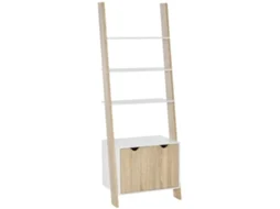 Estante De Branco Madeira Em Forma Escada Com 3 Prateleiras E 1 Armário Armazenamento 60x40x171 Cm Carvalho