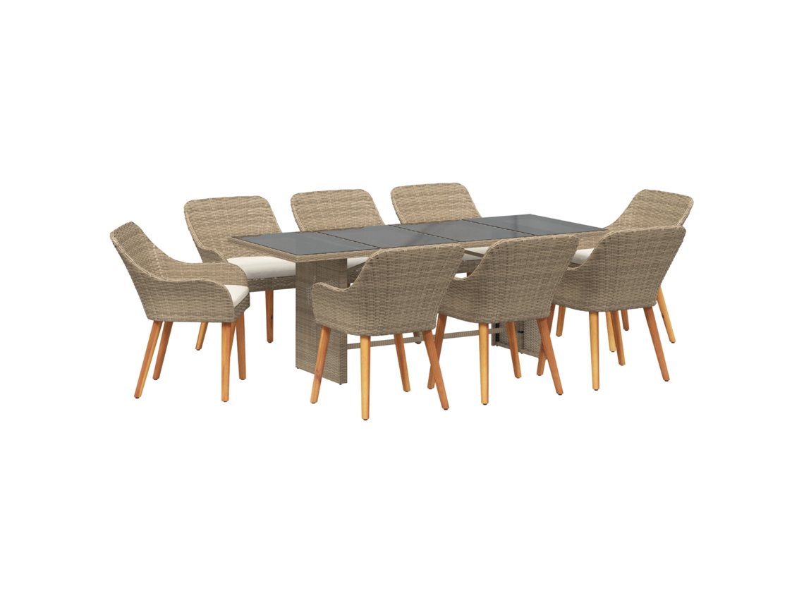 Conjunto 9 Conjunto De Jantar Para Jardim Vidaxl Bege Vime Pe (190 X 80 X 74 Cm)