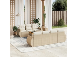 Vidaxl 8 Pcs Conjunto De Sofás P/ Jardim Com Almofadões Vime Pe Bege