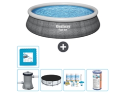 Piscina Inflável Redonda BESTWAY de Conjunto Rápido Estampa de Rattan 457 X 84 Cm Incluindo Bomba Acessórios Cb12