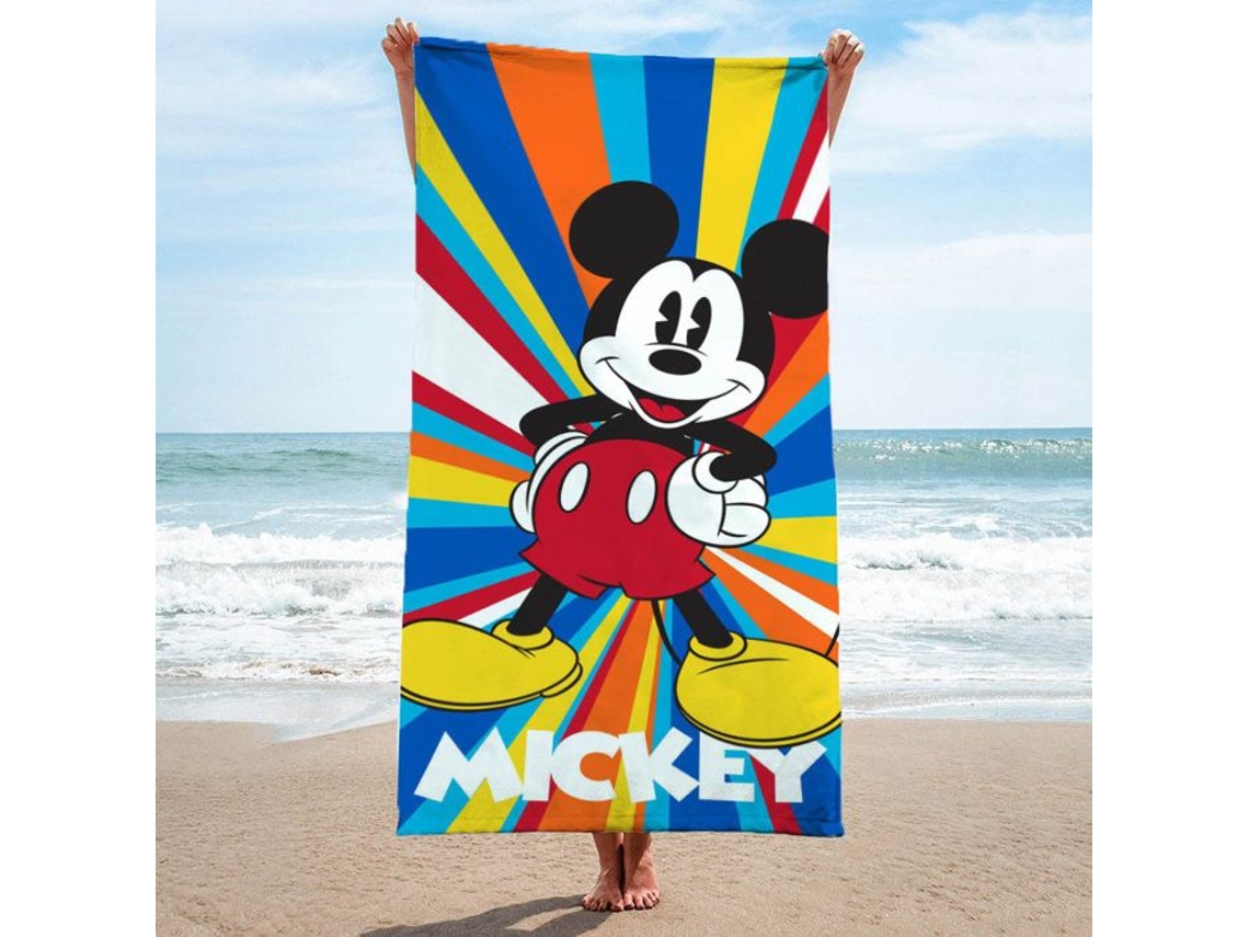 Toalha de Praia com Estampa do Mickey Mouse e Raios de Sol nas Cores Verde, Azul, Vermelha e Amarela BRILVIBERA
