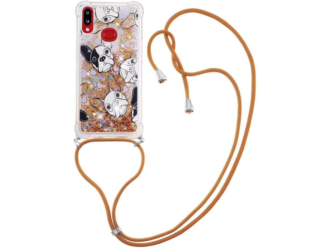 Correia Movendo Bulldog Francês para Samsung Galaxy A10 S HONGWE. Pele Sintética Bege