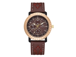 Relógio masculino clássico casual analógico de quartzo com pulseira de couro PU marrom escuro