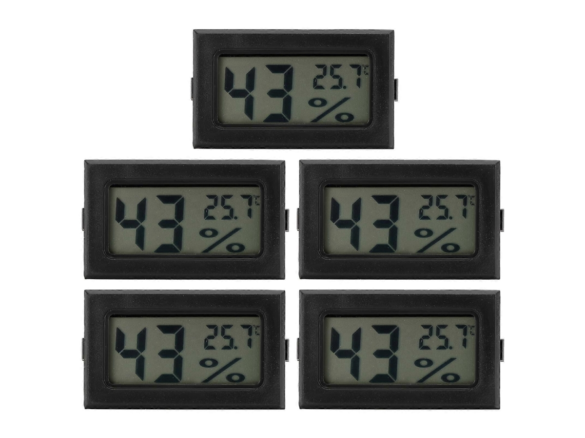 Conjunto De 5 Termômetros E Higrômetros Lcd Mini Para Uso Interno Em Casa, Medidores De Temperatura E Umidade, Preto