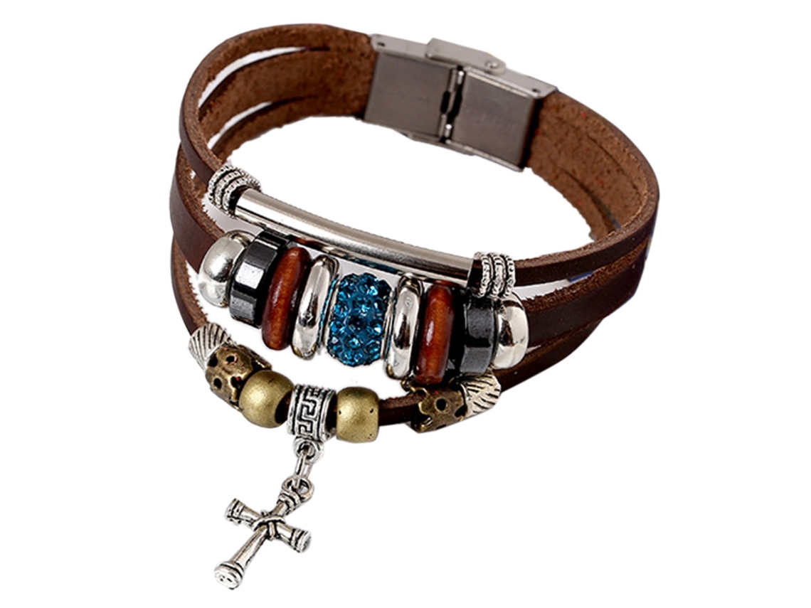 Pulseira Punk Vintage De Falso Couro E Liga