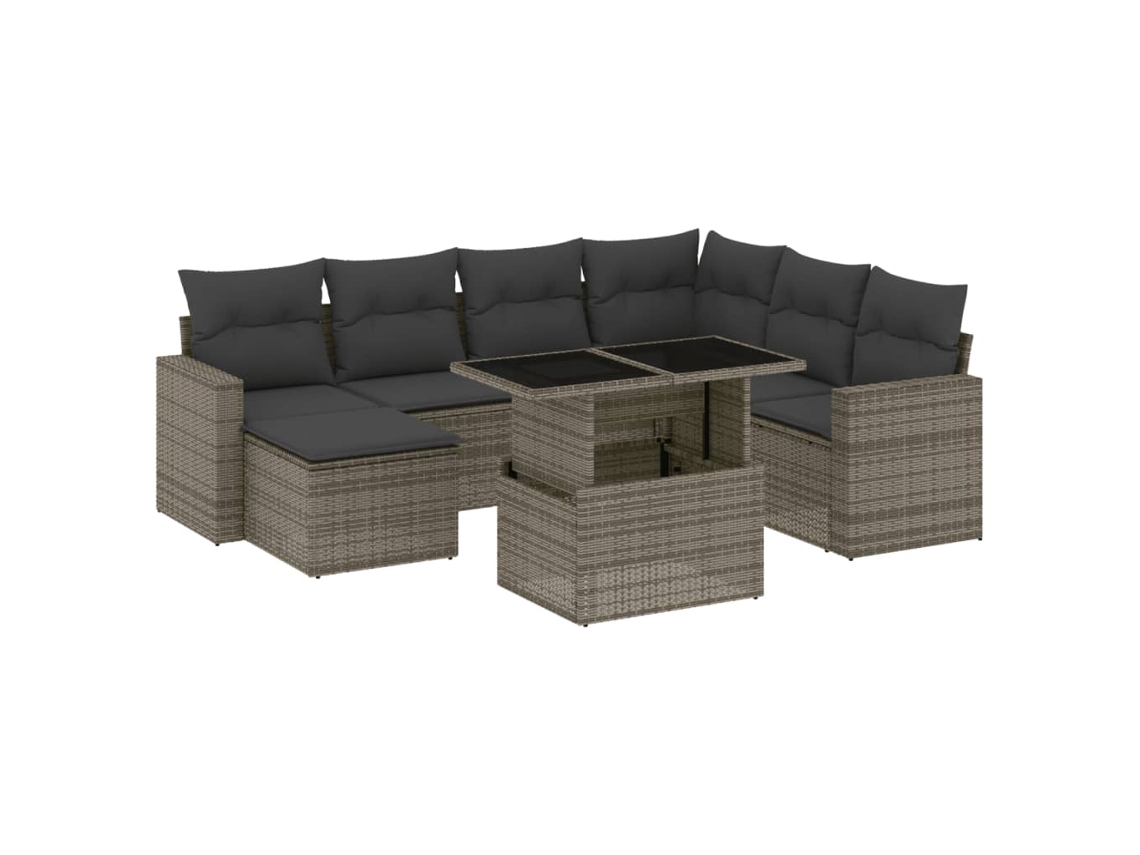 Conjunto de 8 Sofás de Jardim com Almofadões Vime Pe Cinzento MAISON EXCLUSIVE (8 pcs)