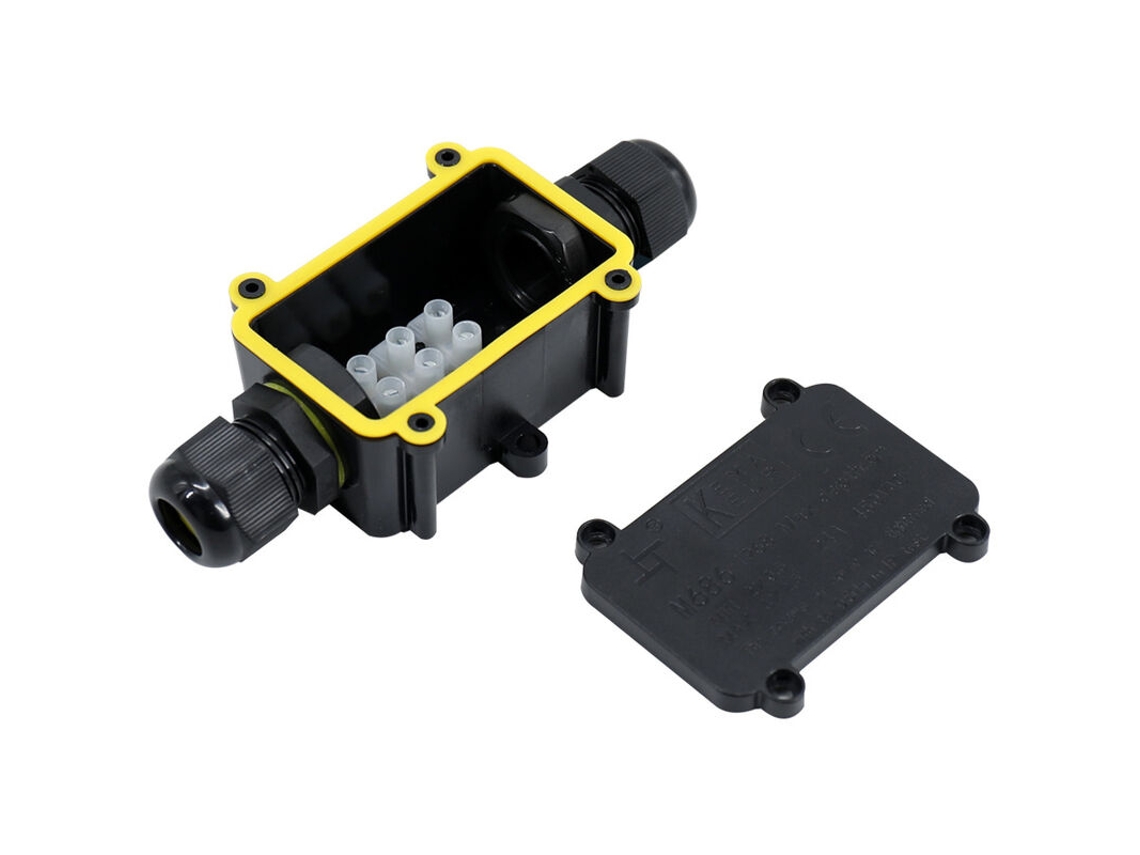 Bloco De Terminais Externo À Prova D'água Ip68, Conector De Cabo Elétrico, Caixa De Junção 2 Vias Para Cabos Ø 5 A 9 Mm, Preto, 1 Unidade