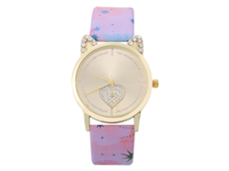 Relógio de Pulso Feminino Fashion de Quartzo com Strass Simples Pulseira Pu Rosa
