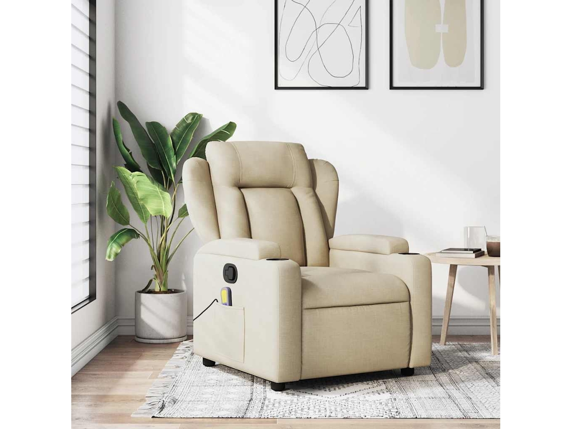 Vidaxl Poltrona De Massagem Reclinável Em Tecido Creme
