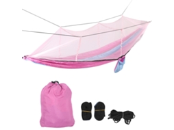 Rede De Campismo Lurelia Para 2 Pessoas 260x140cm, 300kg Com Mosquiteiro, Correias, Cor Azul Claro/rosa