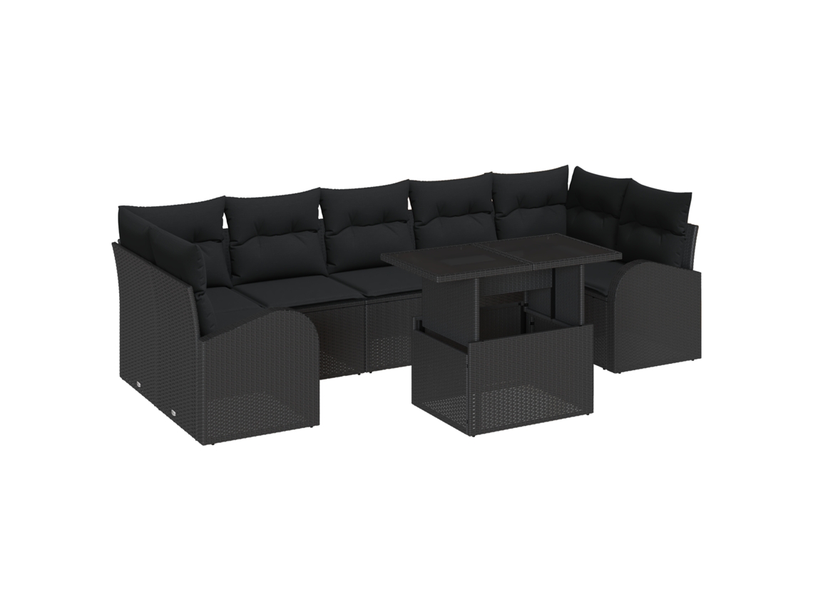 Conjunto 8 Conjunto De Sofá De Jardim Vidaxl Preto Vime Pe (100 X 55 X 73 Cm)