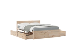 Vidaxl Cama Com Gavetas E Colchão 160x200 Cm Pinho Maciço