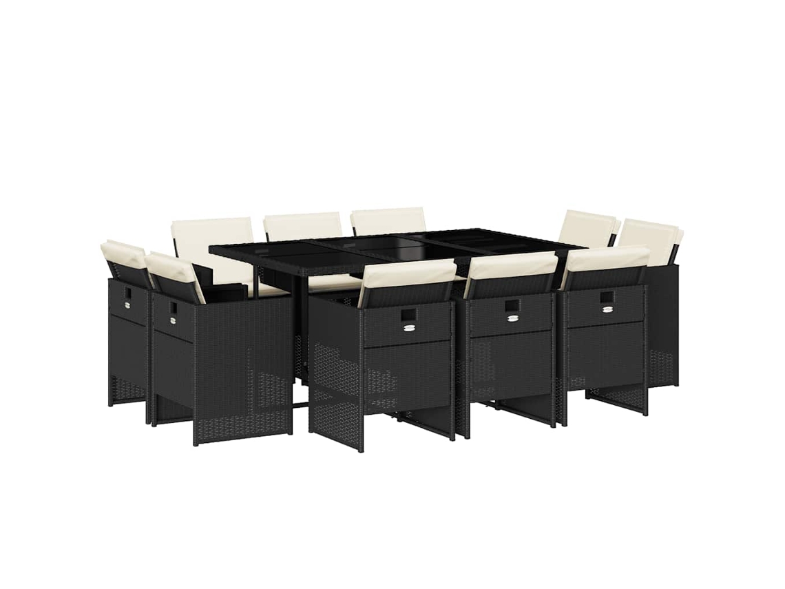 Conjunto de 11 Jantar para Jardim com Almofadões Vime Pe Preto MAISON EXCLUSIVE