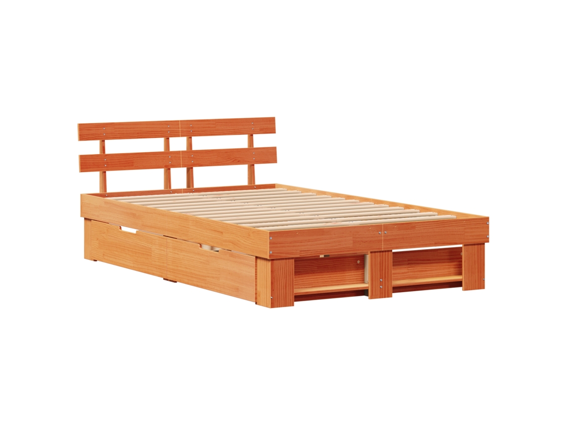 Conjunto 1 Cama De Madeira Vidaxl Castanho Madeira De Pinho Maciça (120 X 190 Cm)