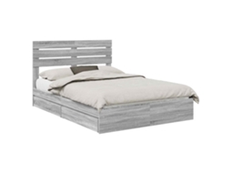 Cama De Casal | Camas Para Quarto | Cama Com Armazenamento Com Cabeceira Cinza Sonoma 150 X 200 Cm