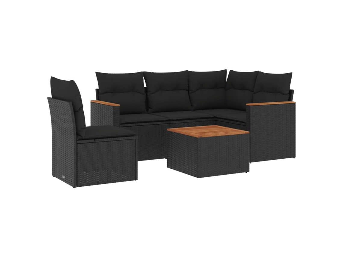 Conjunto Sofás de Jardim 6 Pcs com Almofadões Vime Pe Preto MAISON EXCLUSIVE (6 pcs)