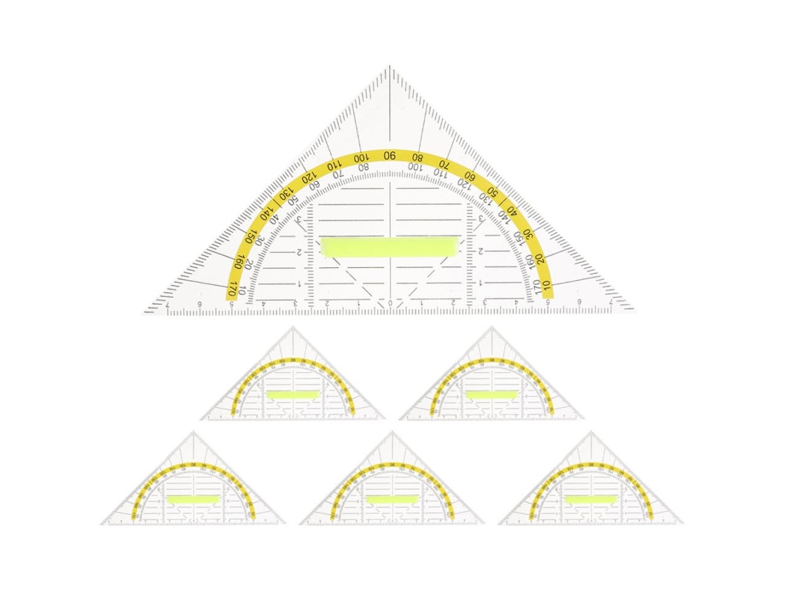 Réguas triangulares para medição, superfície lisa, conjunto de 6, plástico PP, design multifuncional, faces