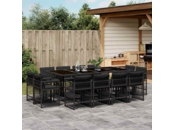 Vidaxl 13 Pcs Conjunto De Jantar P/jardim Com Almofadões Vime Pe Preto