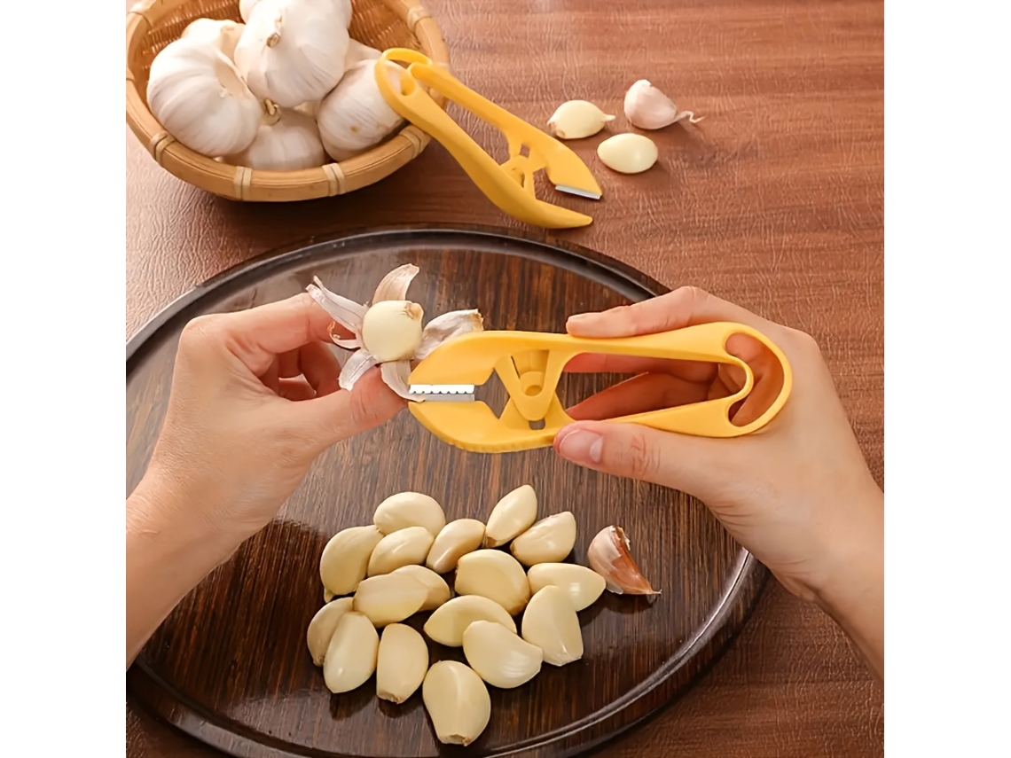 Descascador E Fatiador De Alho Resistente, Utensílio Manual Eficiente Para Cozinha Doméstica, Restaurante Ou Café, Amarelo Claro, Fácil De Limpar