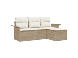 Conjunto 4 Conjunto De Sofá De Jardim Vidaxl Bege Vime Pe (196 X 117 X 69 Cm)