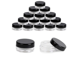 Pacote Com 60 Pequenos Frascos De Plástico Com Tampas Pretas, Etiquetas Incluídas, 3 Ml Cada