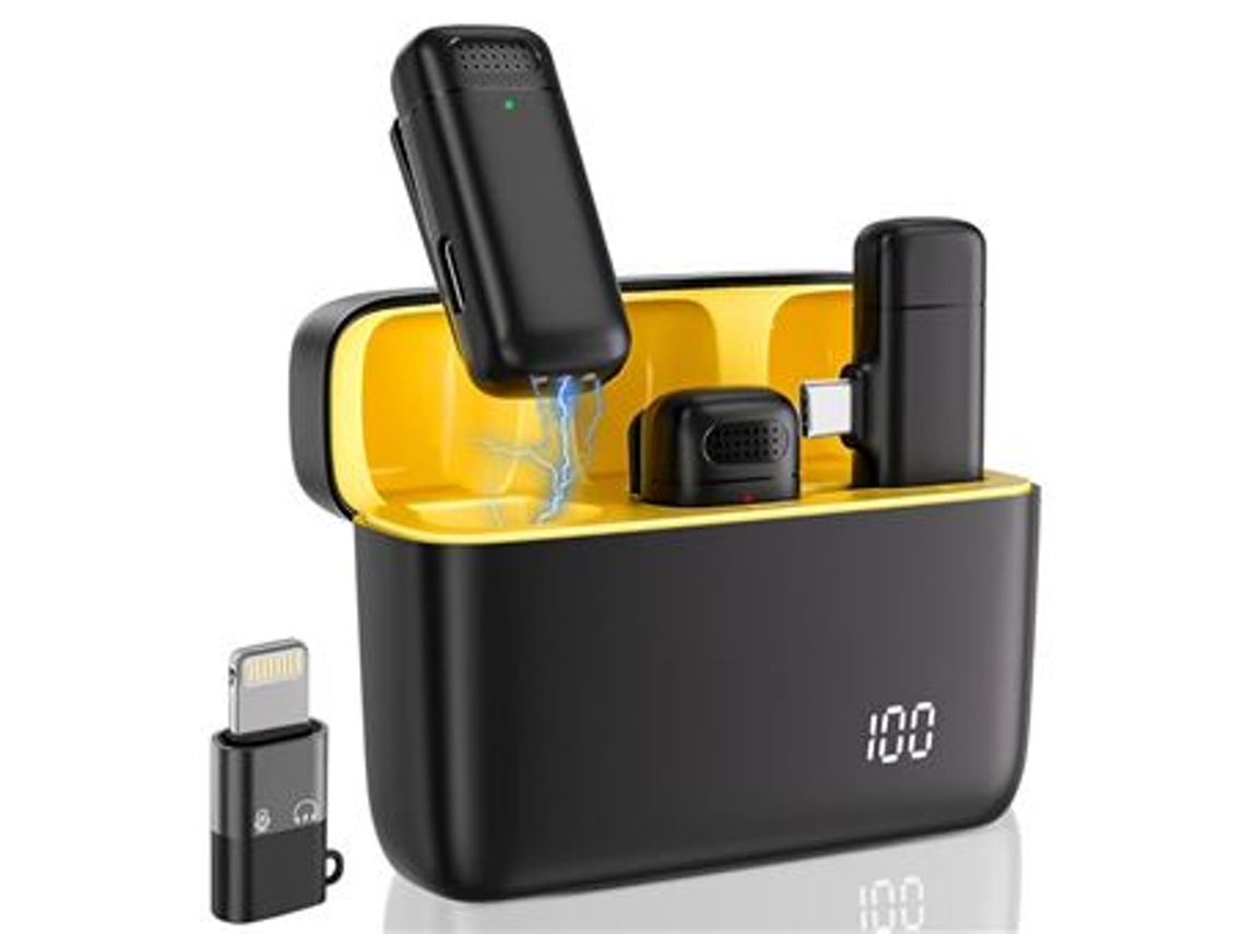Microfone Sem Fios Orysin ? 2 Transmissores, Estojo De Carregamento, Compatvel Com Type C E Lightning
