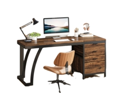 Mesa De Computador, Gavetas Reversíveis, Superfície De Trabalho Espaçosa, Marrom 01