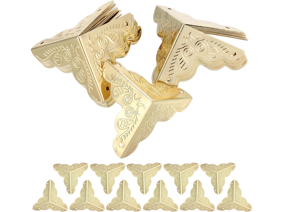 Protetores De Canto Para Móveis Unomor Com Pregos Fixação Em Ferro Dourado Vintage, 24 Peças, Proteção Contra Desgaste