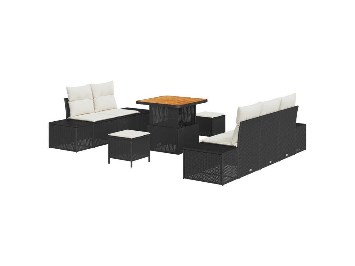 Conjunto 8 Conjunto De Sofá De Jardim Vidaxl Preto Vime Pe (80 X 80 X 71 Cm)
