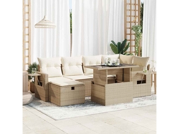 Vidaxl 7 Pcs Conjunto De Sofás P/ Jardim Com Almofadões Vime Pe Bege