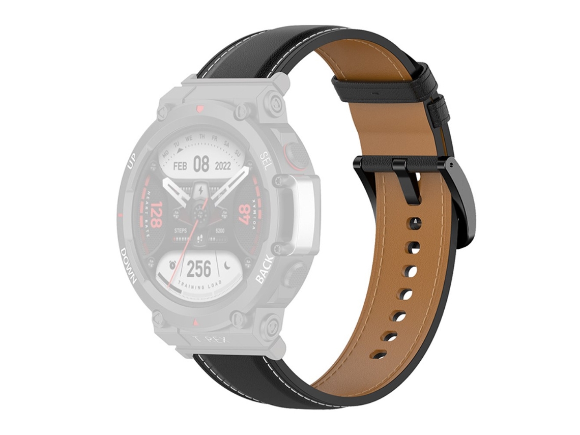Bracelete de Couro Genuíno Ajustável com Ferramenta para Huami Amazfit T-Rex 2 Preto