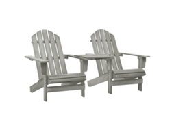 Vidaxl Cadeiras Jardim Adirondack + Mesa Centro Madeira Abeto Cinza