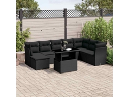 Vidaxl 9 Pcs Conjunto De Sofás P/ Jardim C/ Almofadões Vime Pe Preto