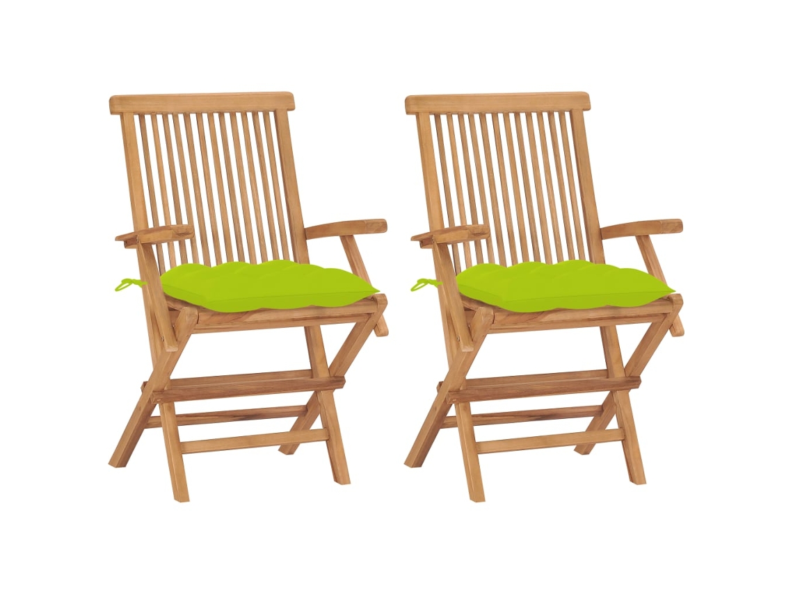 Vidaxl Cadeiras Jardim C/ Almofadões Verde Brilhante 2 Pcs Teca Maciça