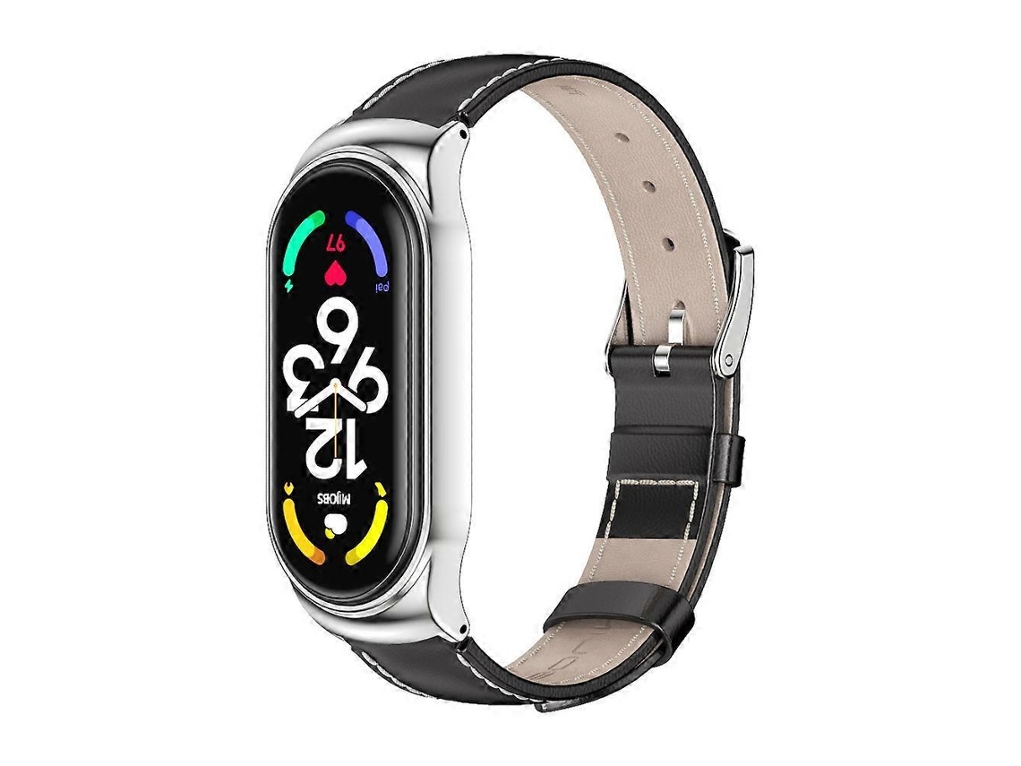 Pulseira De Couro Bovino De Camada Superior Mijobs Cs Com Capa Metálica Para Xiaomi Mi Band 7 / 7 Nfc.