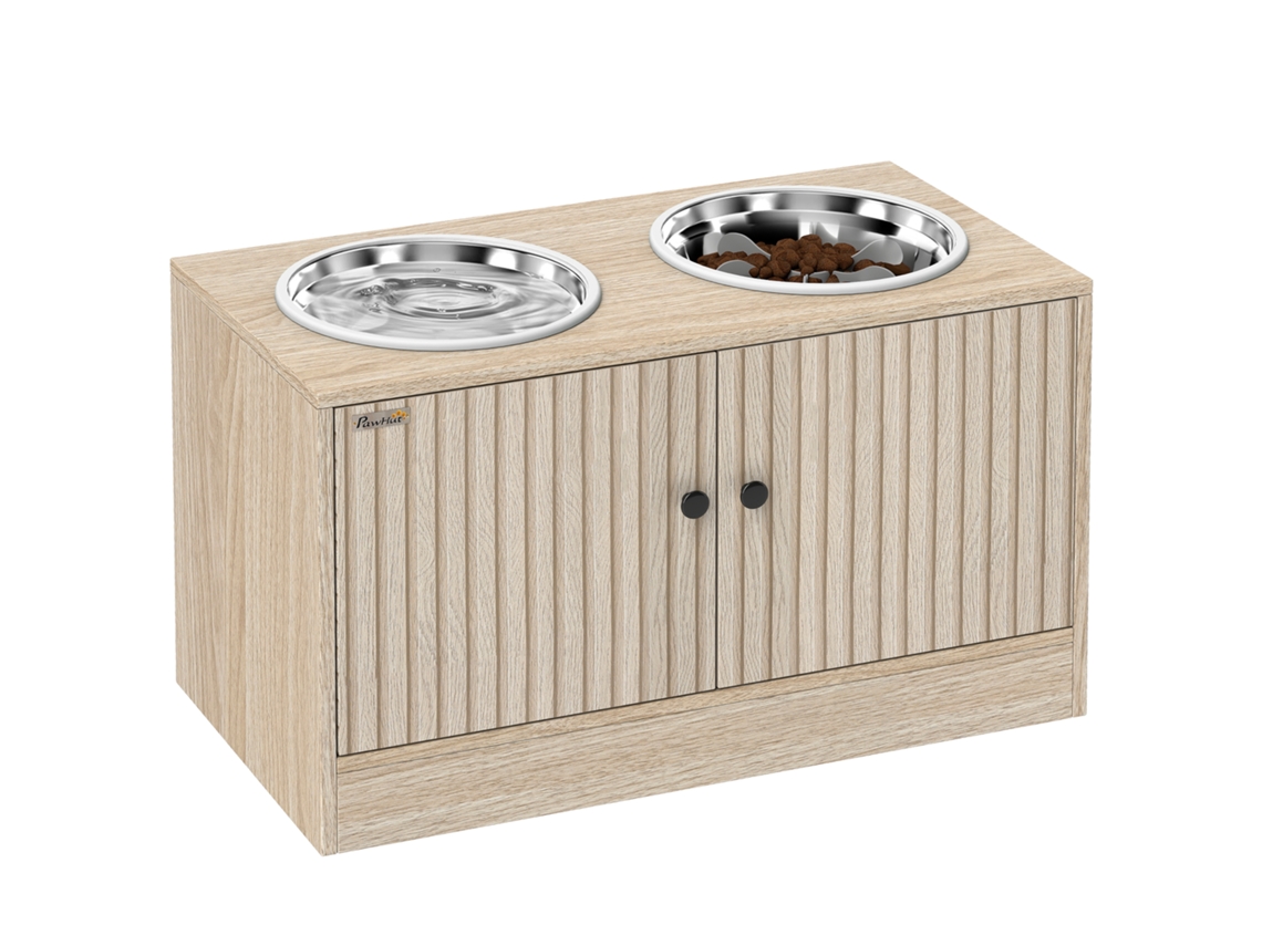 Tigelas Elevadas para Cães Suporte para Tigelas de 40l, 2 Tigelas de Aço Inoxidável 60 X 30 X 35,5 Cm de Carvalho Ge