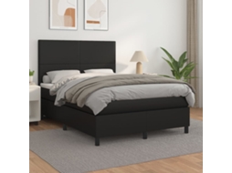 Vidaxl Cama Com Molas/colchão 140x200 Cm Couro Artificial Preto