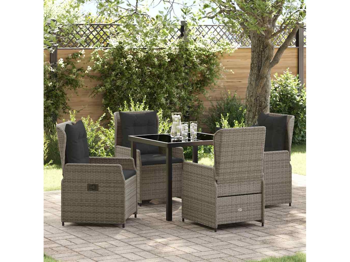 Vidaxl Conjunto De Jantar Para Jardim 5 Pcs Cinzeto Vime Pe