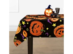 Toalha Mesa Halloween Laranja Impermeável Resistente Jantar