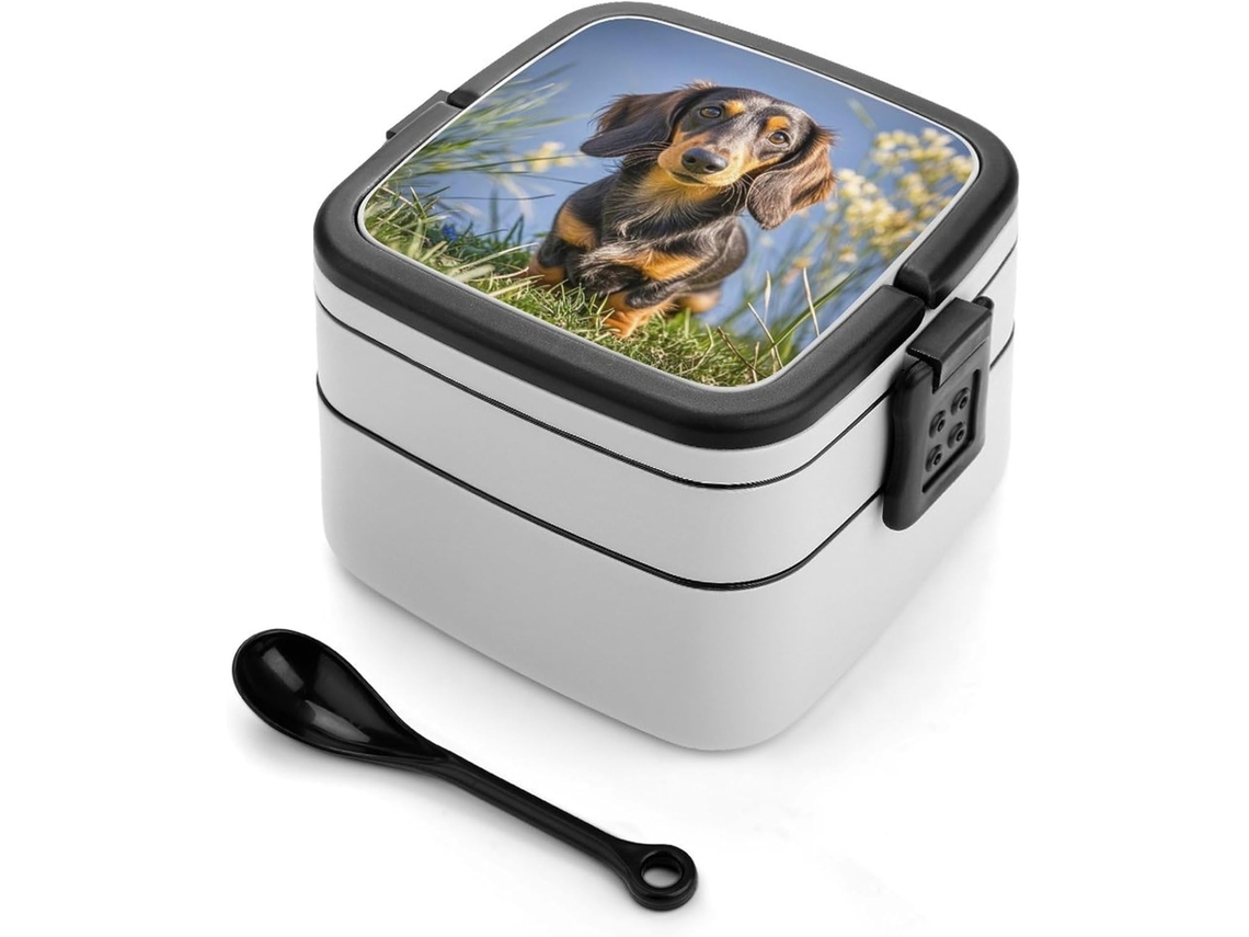 Lancheira Bento Pad Dachshund, Empilhável, Com Tampas, Isolada, À Prova De Vazamentos, 2-compartimentos, Reutilizável